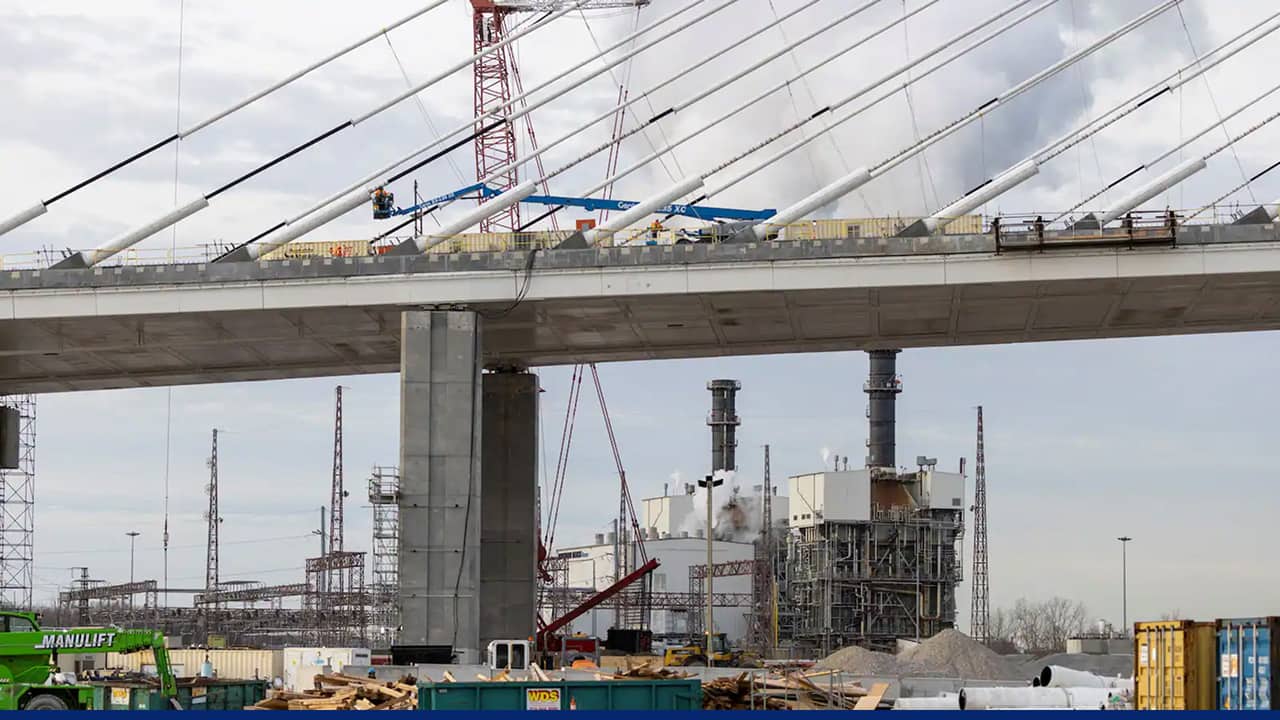 Construction of Gordie Howe Bridge linking Detroit Windsor