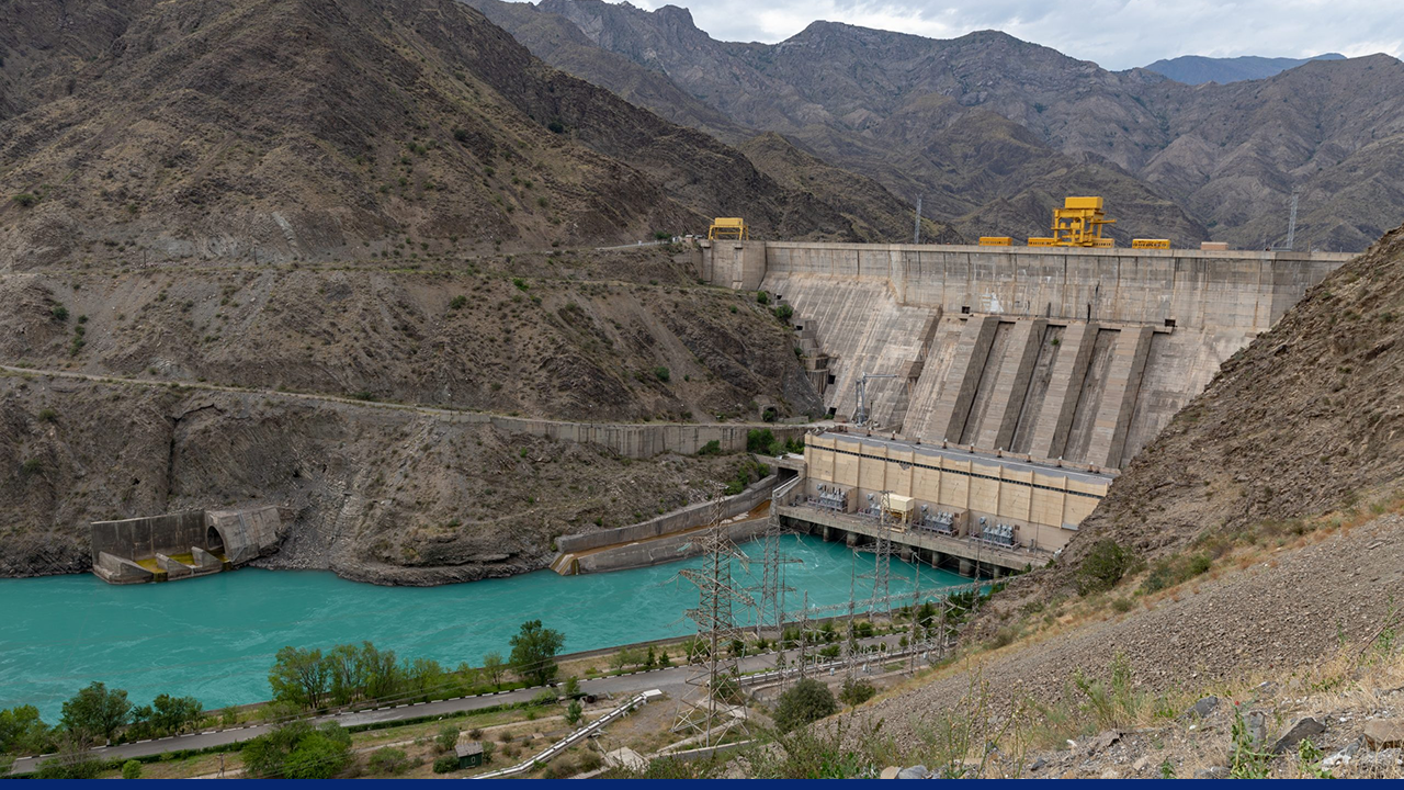 Rogun Dam in Tajikistan, a major hydroelectric project on the Vakhsh River, symbolizes the country's upstream control and influence over Central Asia's transboundary water resources
